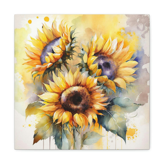 golden sunflower canvas art print, sunflower wall decor, watercolor sunflower canvas art