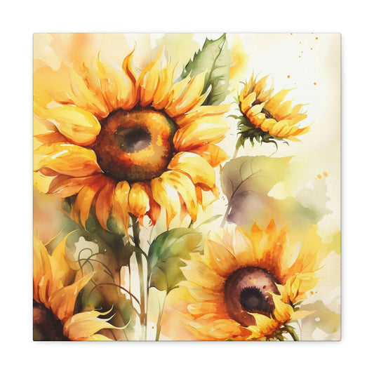 sunflower canvas art, golden sunflower art print on canvas, canvas with watercolor yellow sunflower art