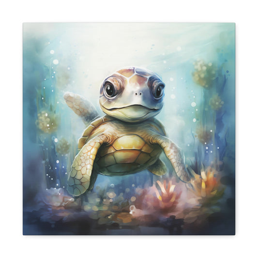 tropical sea turtle canvas wall art, swimming sea turtle canvas wall hanging, ocean blue sea turtle canvas wall decor