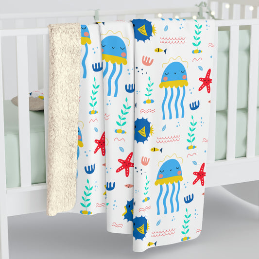 jellyfish sherpa blanket, sea animal baby nursery sherpa blanket