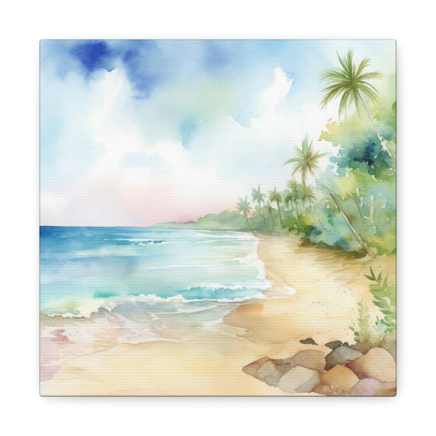 watercolor beach canvas, beach wall hanging, coastal wall decor, beach theme art print, canvas with a watercolor beach scene