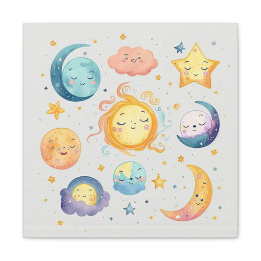 Sweet Dreams Galaxy Nursery Canvas, sun moon and stars baby nursery canvas wall art print