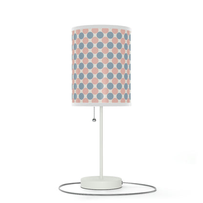 blue and coral polkadot pattern nursery table lamp, blue and coral polkadot pattern baby nursery lamp