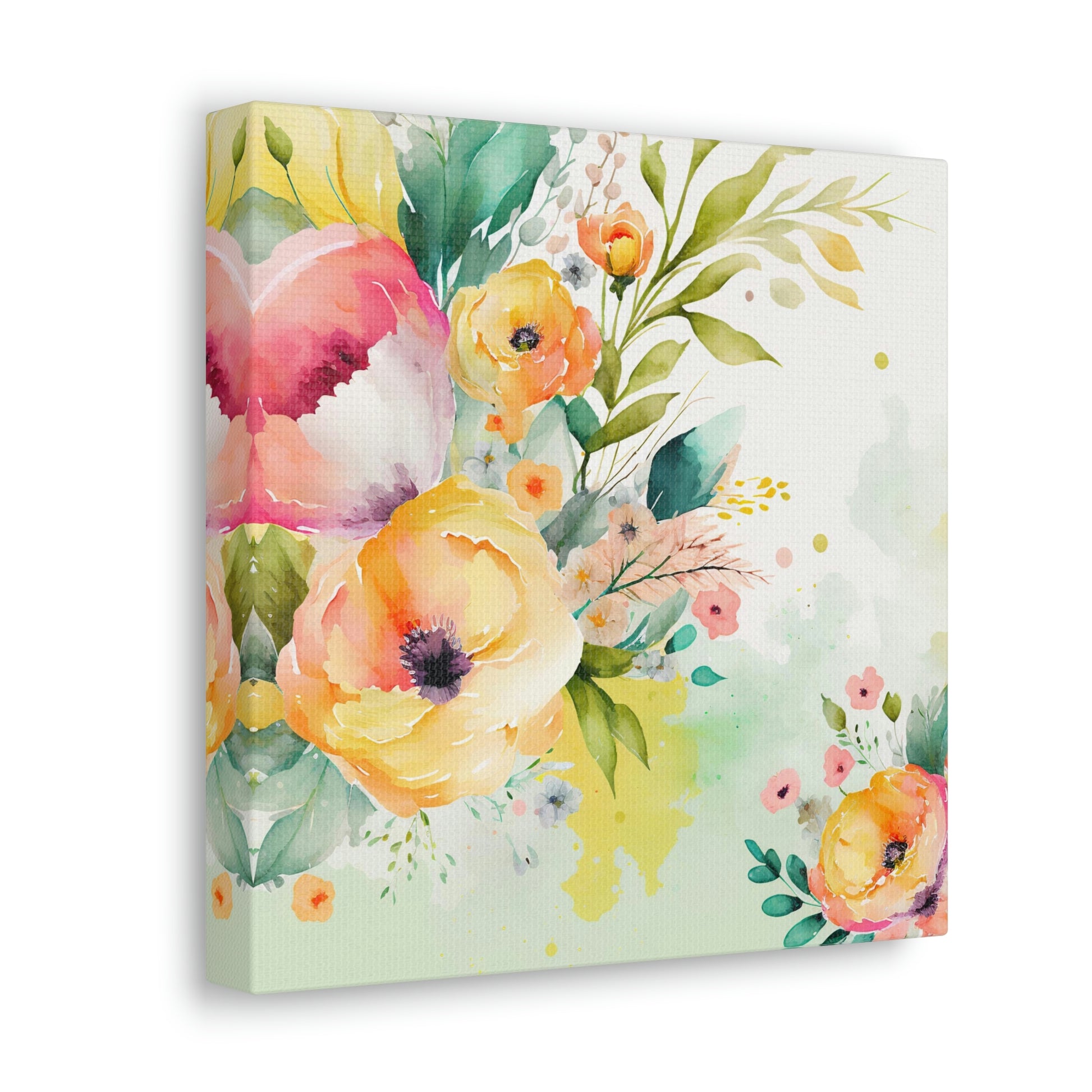 orange and pink floral canvas art, watercolor floral canvas wall decor