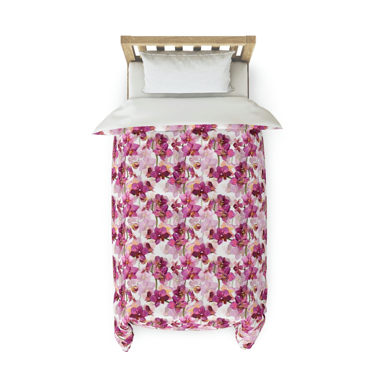 Bold Fuchsia pink purple Floral Pattern Duvet Cover lying on a bed, microfiber floral duvet cover bedroom accent