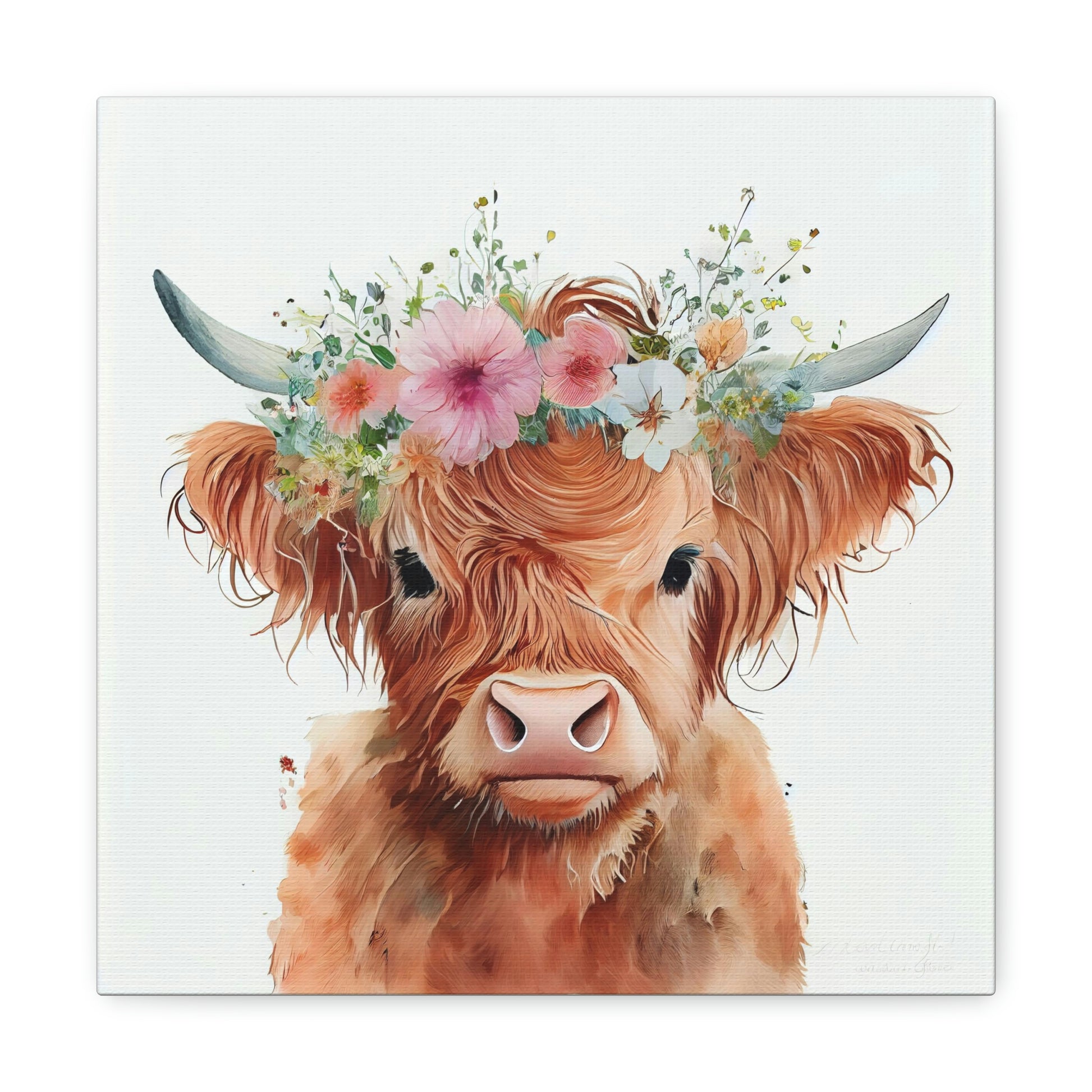 floral highland cow canvas wall art, floral cow wall decor