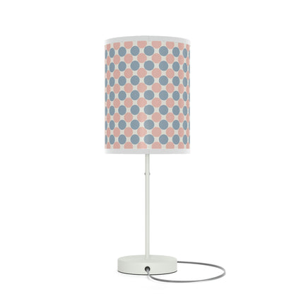 blue and coral polkadot pattern nursery table lamp, blue and coral polkadot pattern baby nursery lamp