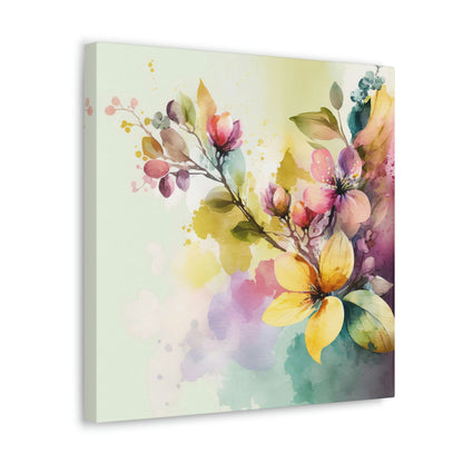 yellow and purple floral canvas art print, floral canvas wall decor