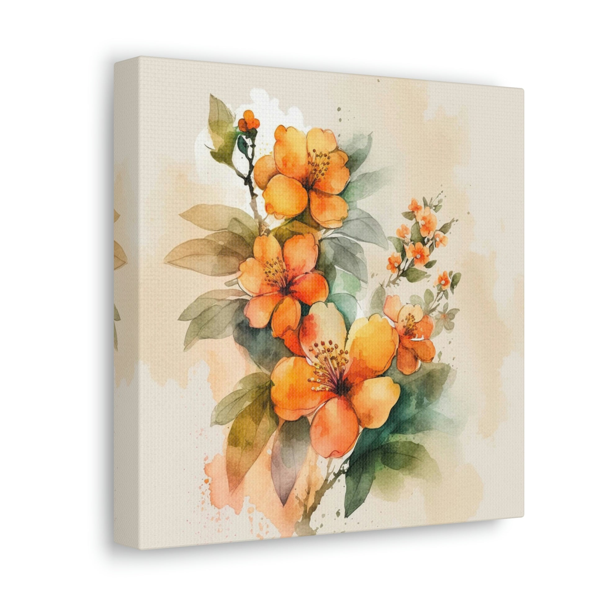 orange floral canvas, spring floral art print, orange spring floral canvas art print, spring wall decor, summer wall art, floral canvas with orange flowers on it