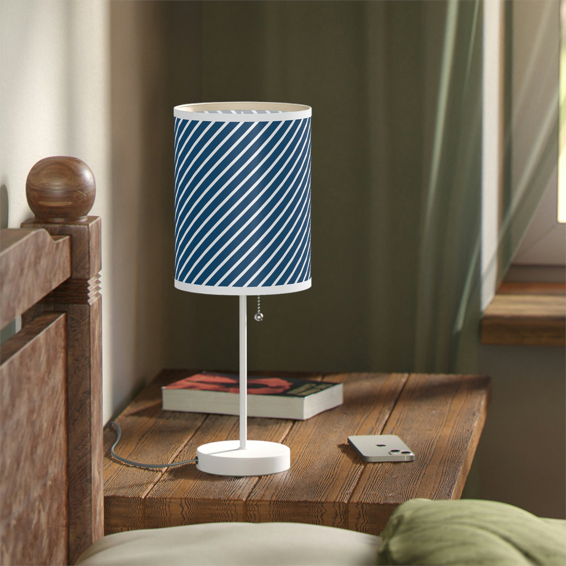 dark blue stripe pattern nursery table lamp