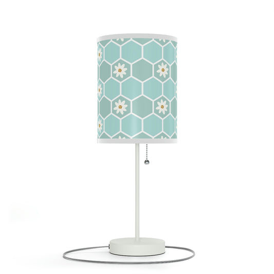 blue floral honeycomb nursery table lamp, blue floral baby lamp