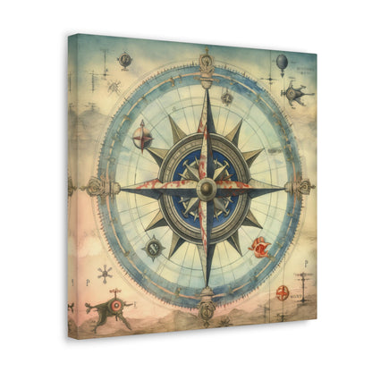 Vintage Sea Compass Canvas Art Print - Nautical Map Compass Canvas
