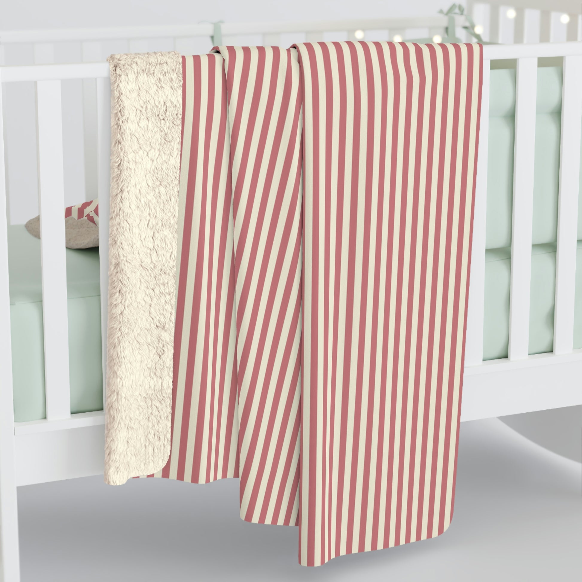 red stripe retro sherpa blanket, red sherpa blanket with red stripes