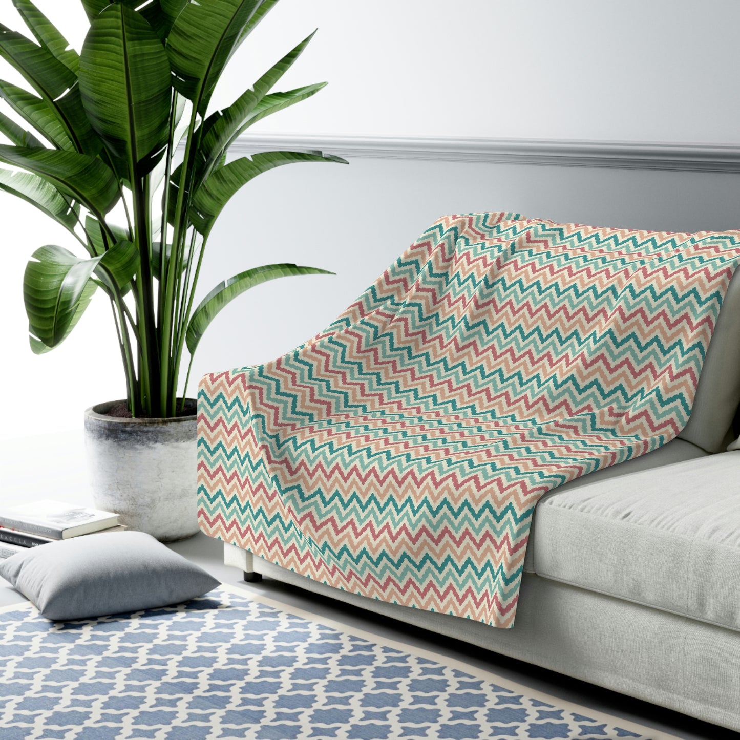 multicolor wavy retro pattern sherpa blanket, sherpa blanket with wavy retro pattern