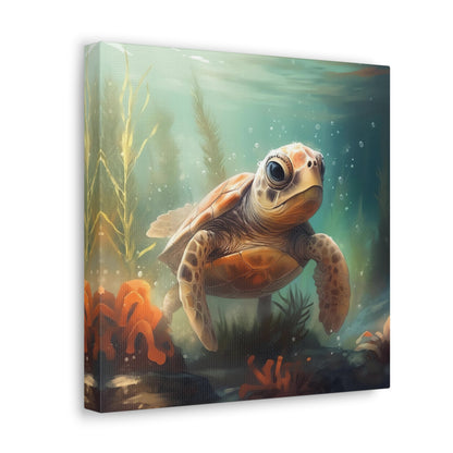 tropical sea turtle canvas wall art, swimming sea turtle canvas wall hanging, ocean blue sea turtle canvas wall decor