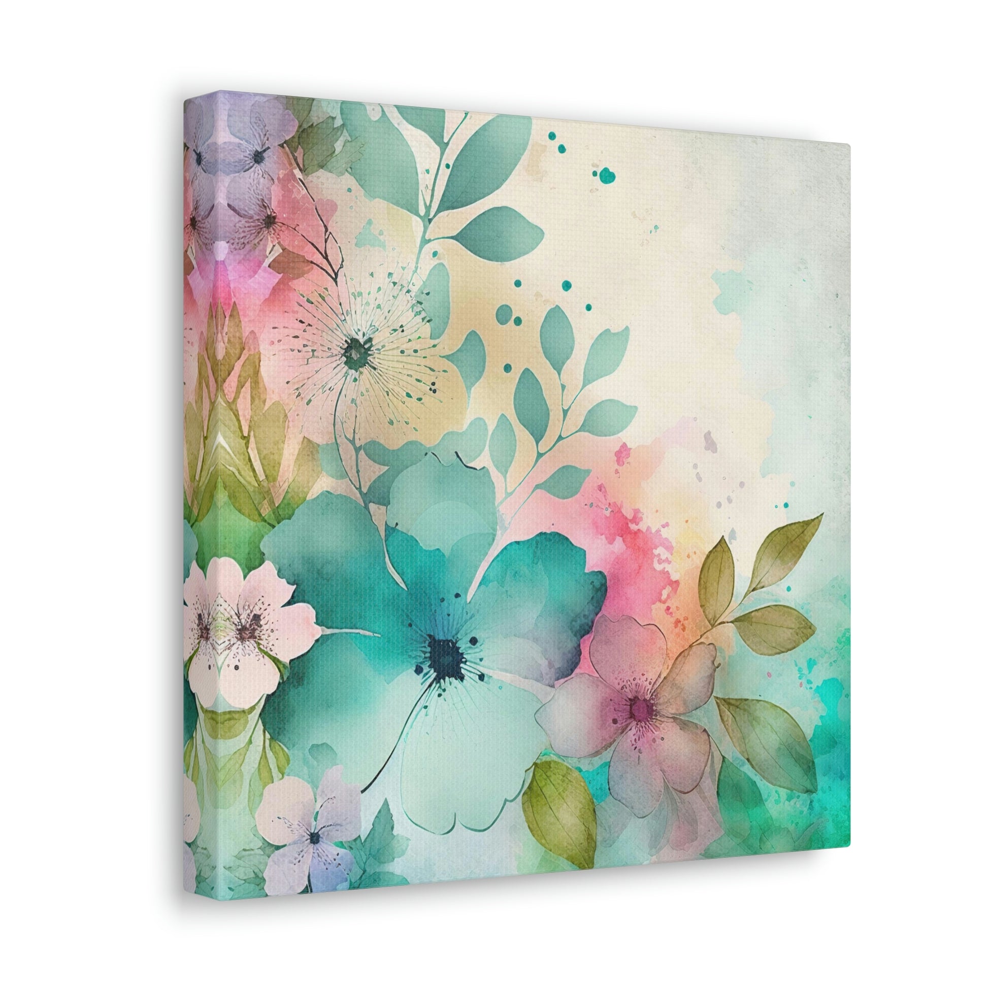 pink and blue floral canvas art, watercolor floral wall decor on canvas 