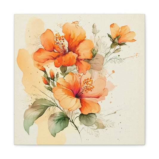 orange floral art print, orange spring floral wall decor, spring canvas with orange flowers on it, orange floral canvas art, spring floral decor