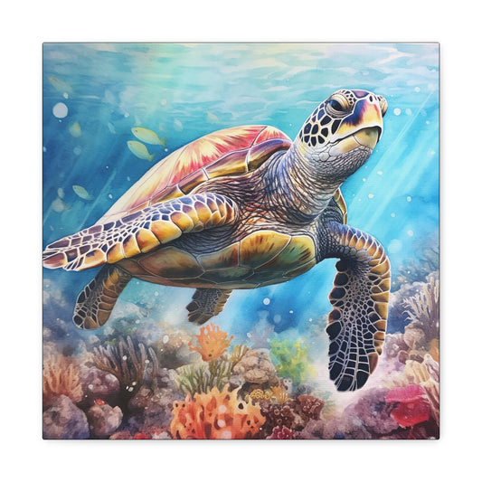 ocean turtle canvas wall decor, coastal turtle canvas wall art print