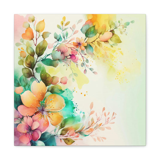 orange and yellow floral canvas art print, watercolor floral canvas wall decor