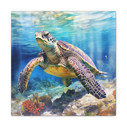 sea turtle canvas art, ocean turtle canvas wall hanging
