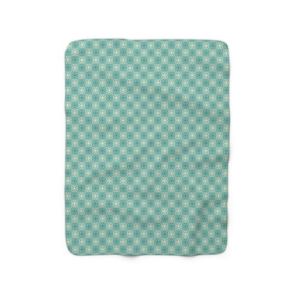 green sherpa blanket with retro pattern, retro green sherpa blanket