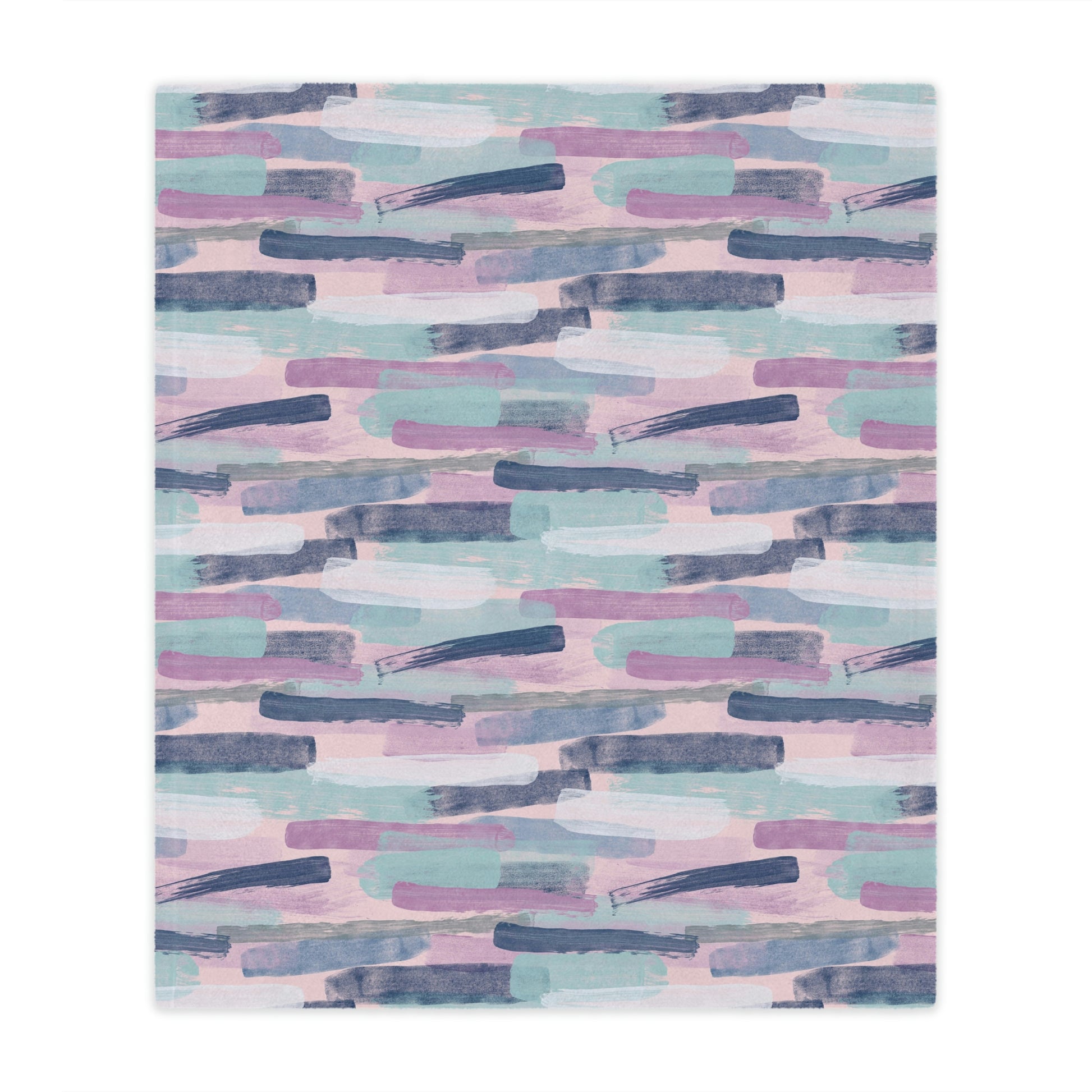 watercolor brush stroke throw blanket on a bed, decorate your bedroom with purple and pink throw blankets on your bedroom, blue and purple plush throw blanket draped on a bed