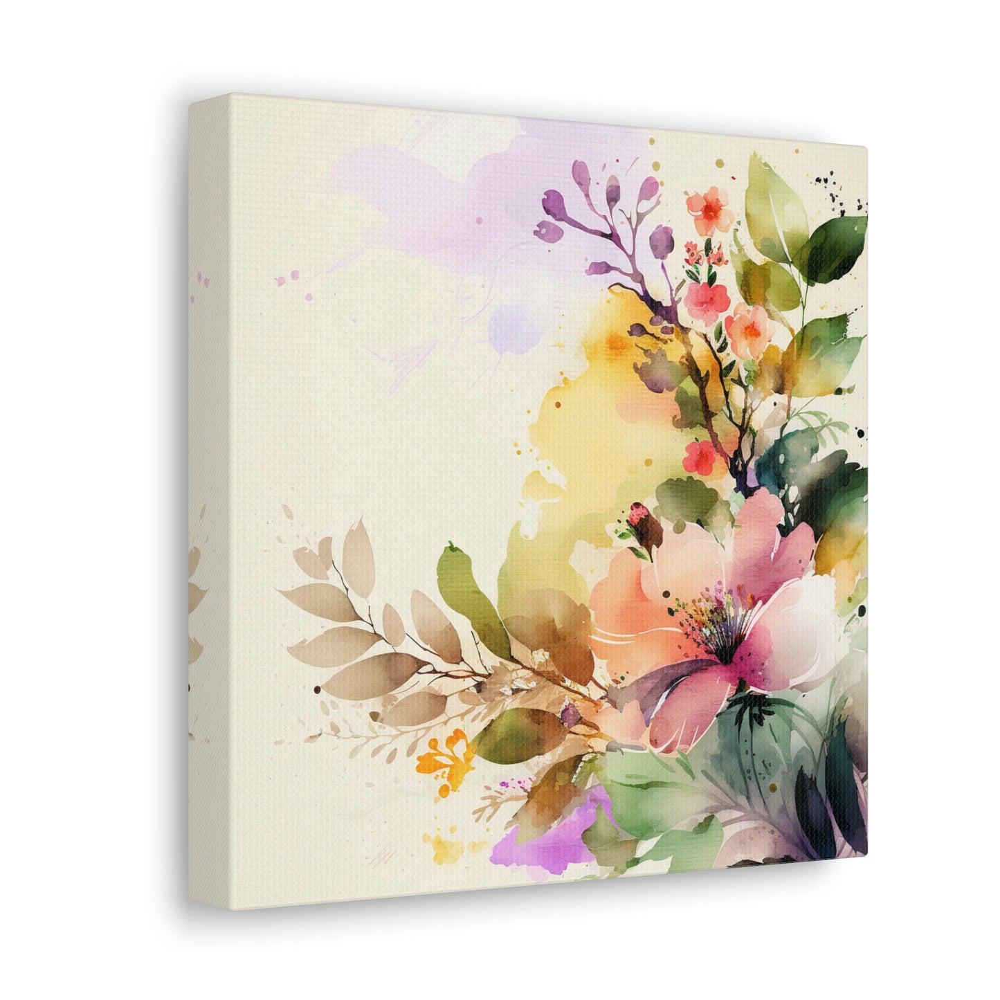 pink floral canvas art print, watercolor pink floral canvas wall decor