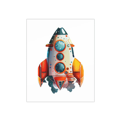 blue and orange rocket ship poster wall art, space theme poster