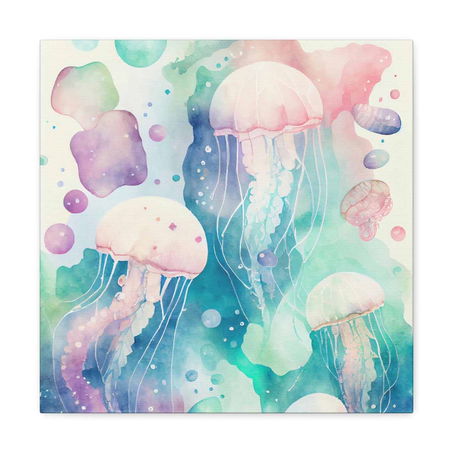 pastel watercolor jellyfish canvas wall art, pastel jellyfish canvas ocean wall decor, jellyfish canvas in nautical theme room