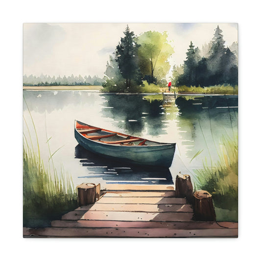 boat on the river canvas art print on the easel, riverboat canvas in a coastal theme room hanging on a wall, riverboat canvas art in a studio