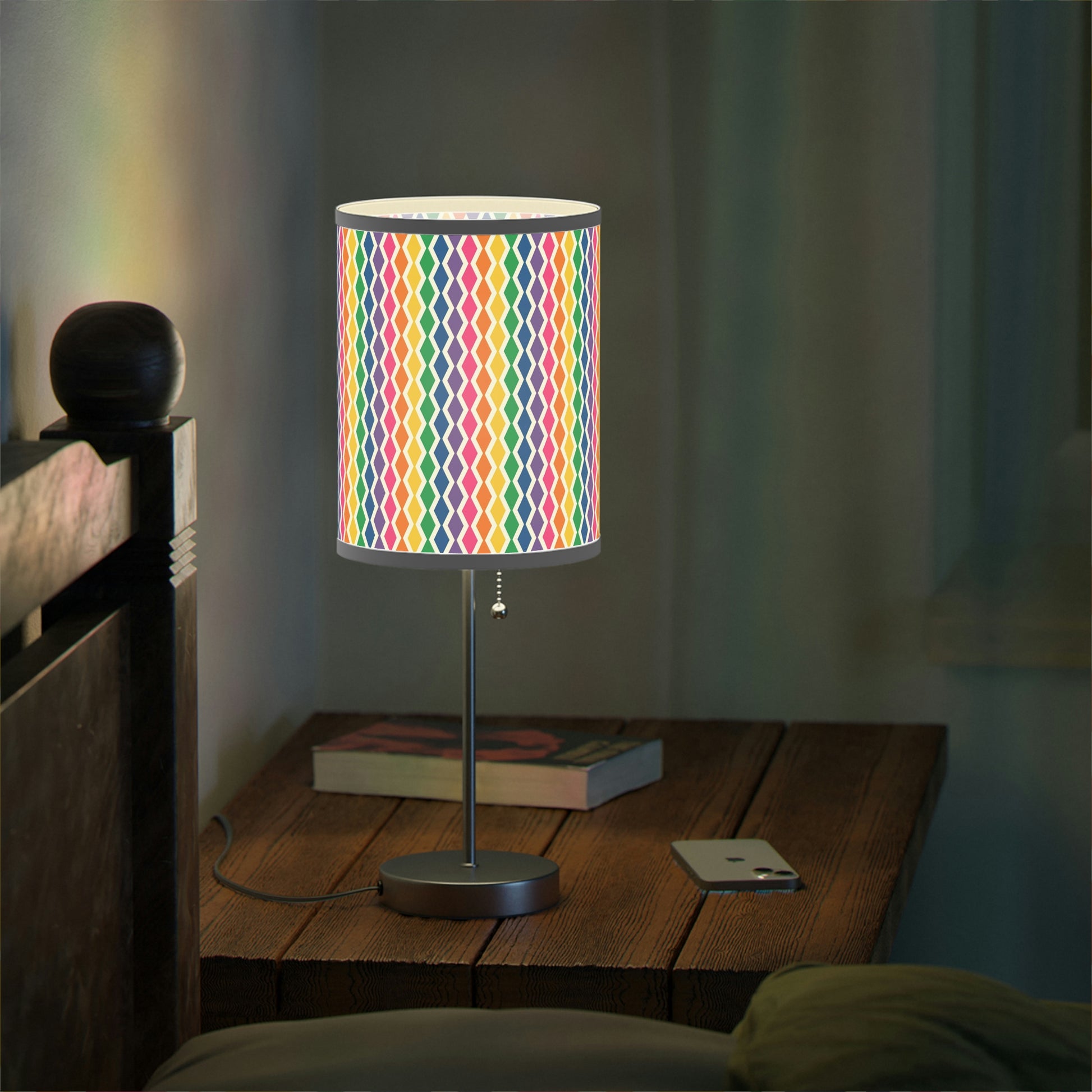 rainbow nursery table lamp, rainbow diamond pattern lamp for kids room, rainbow baby nursery lamp