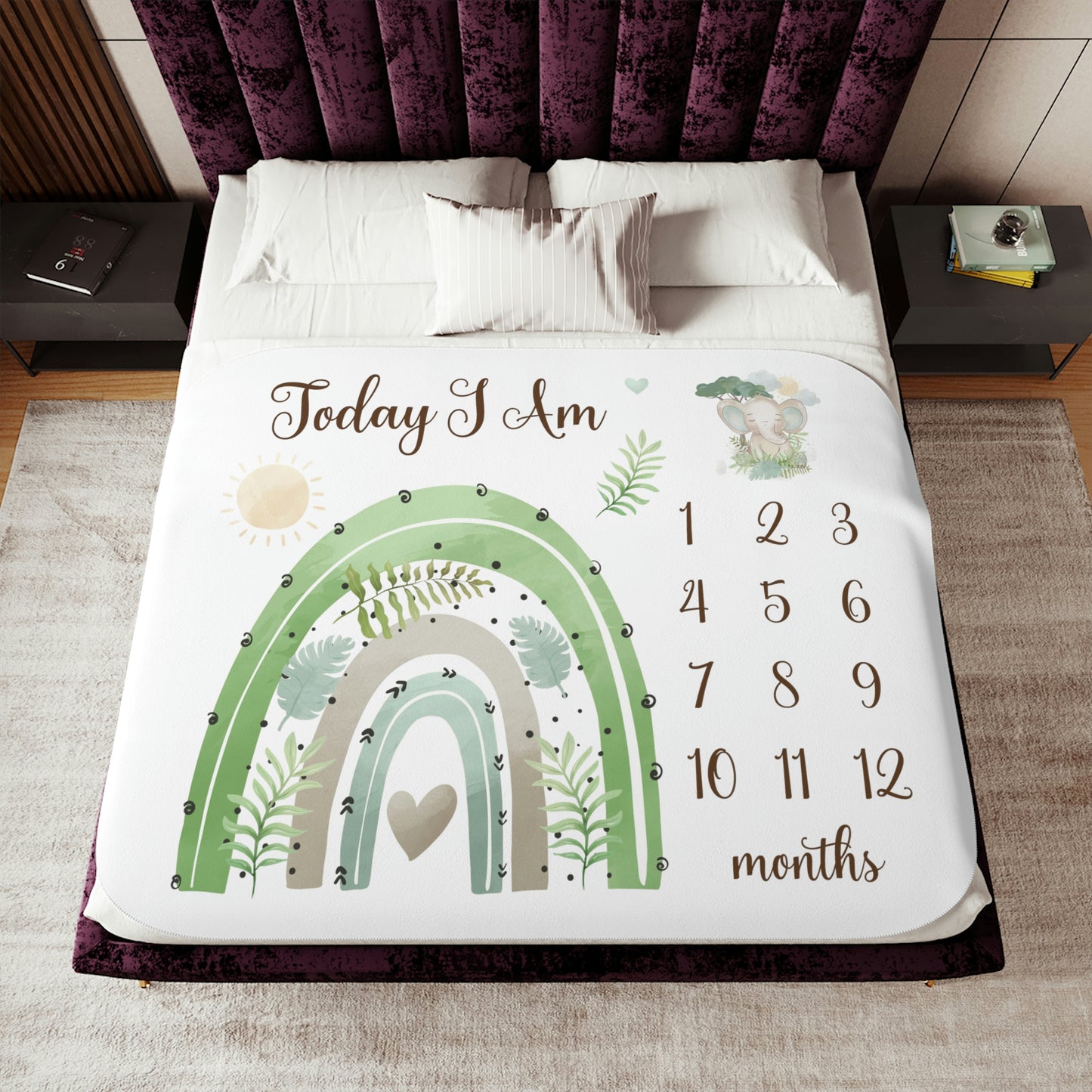 elephant milestone blanket, newborn photo prop, photography baby background, rainbow milestone blanket