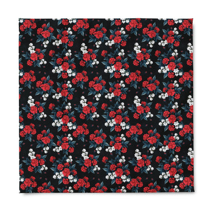Black and Red Rose Floral Pattern Duvet Cover lying on a bed, microfiber duvet cover bedroom accent