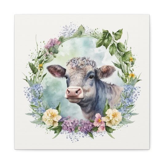 floral cow canvas wall art, floral cow canvas wall decor