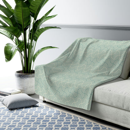 green swirl pattern sherpa blanket, green sherpa blanket with retro pattern