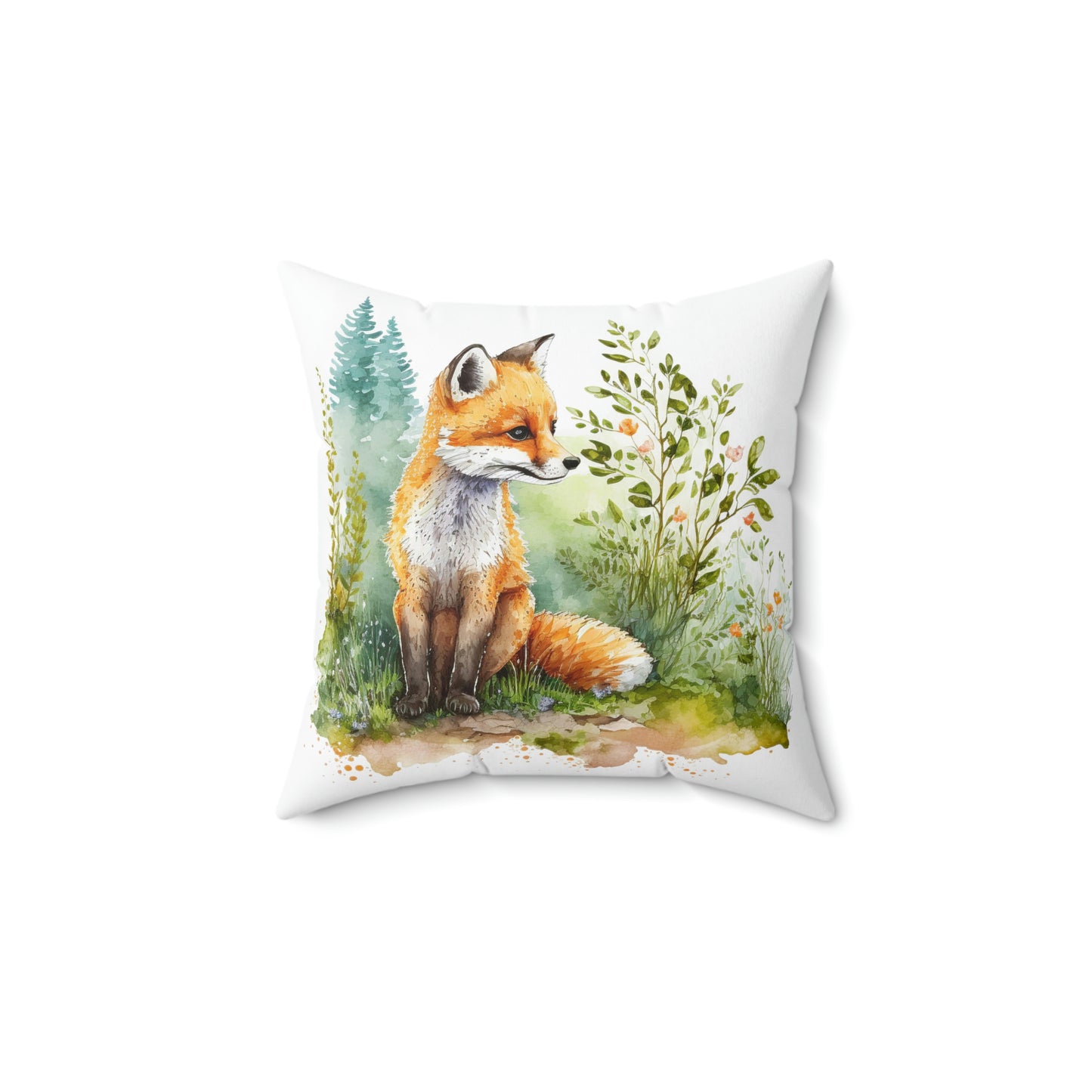 vibrant colorful fox accent throw pillow sitting on a couch, complete your living room decor with a fox throw pillow perfect for your woodland room decor