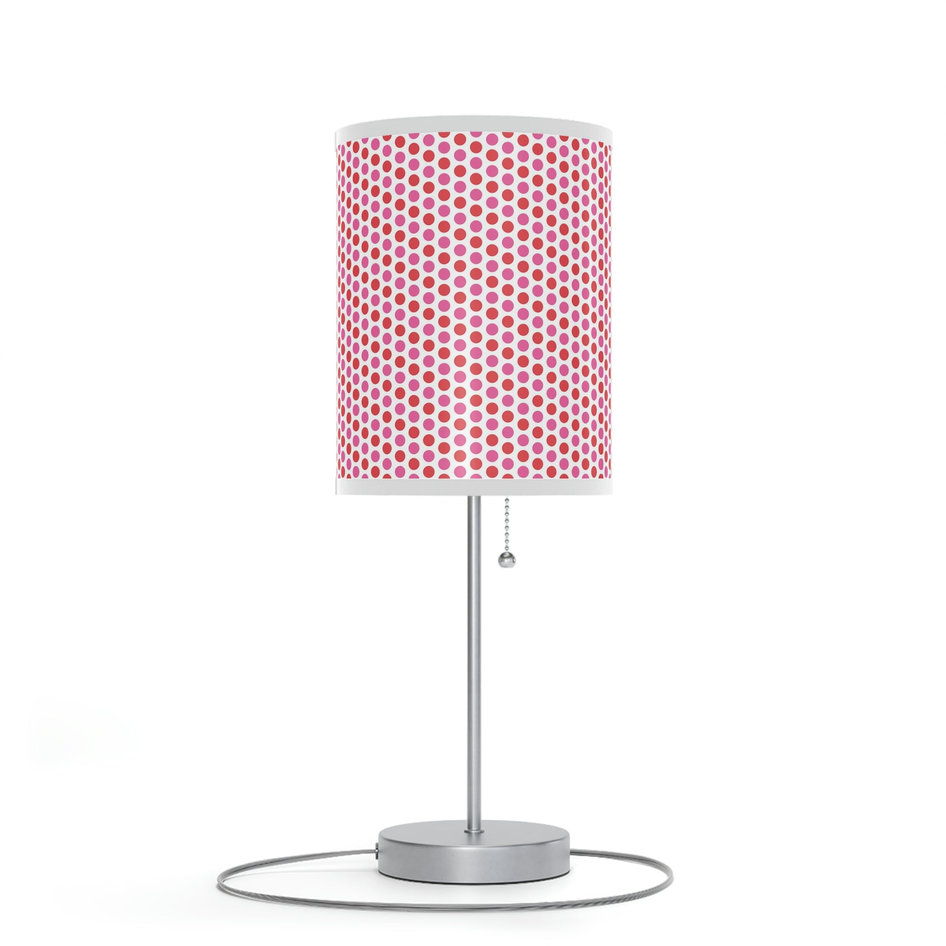 red and pink polkadot baby nursery lamp, pink and red nursery table lamp with polka dots