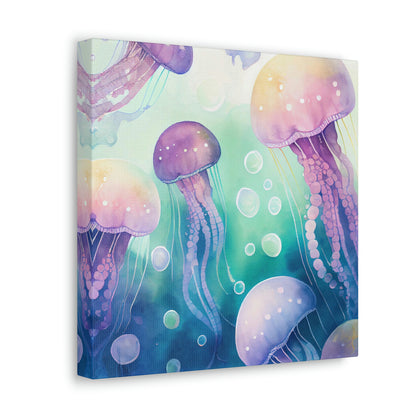 watercolor jellyfish canvas art print, pink jellyfish and blue jellyfish canvas art, ocean jellyfish canvas design