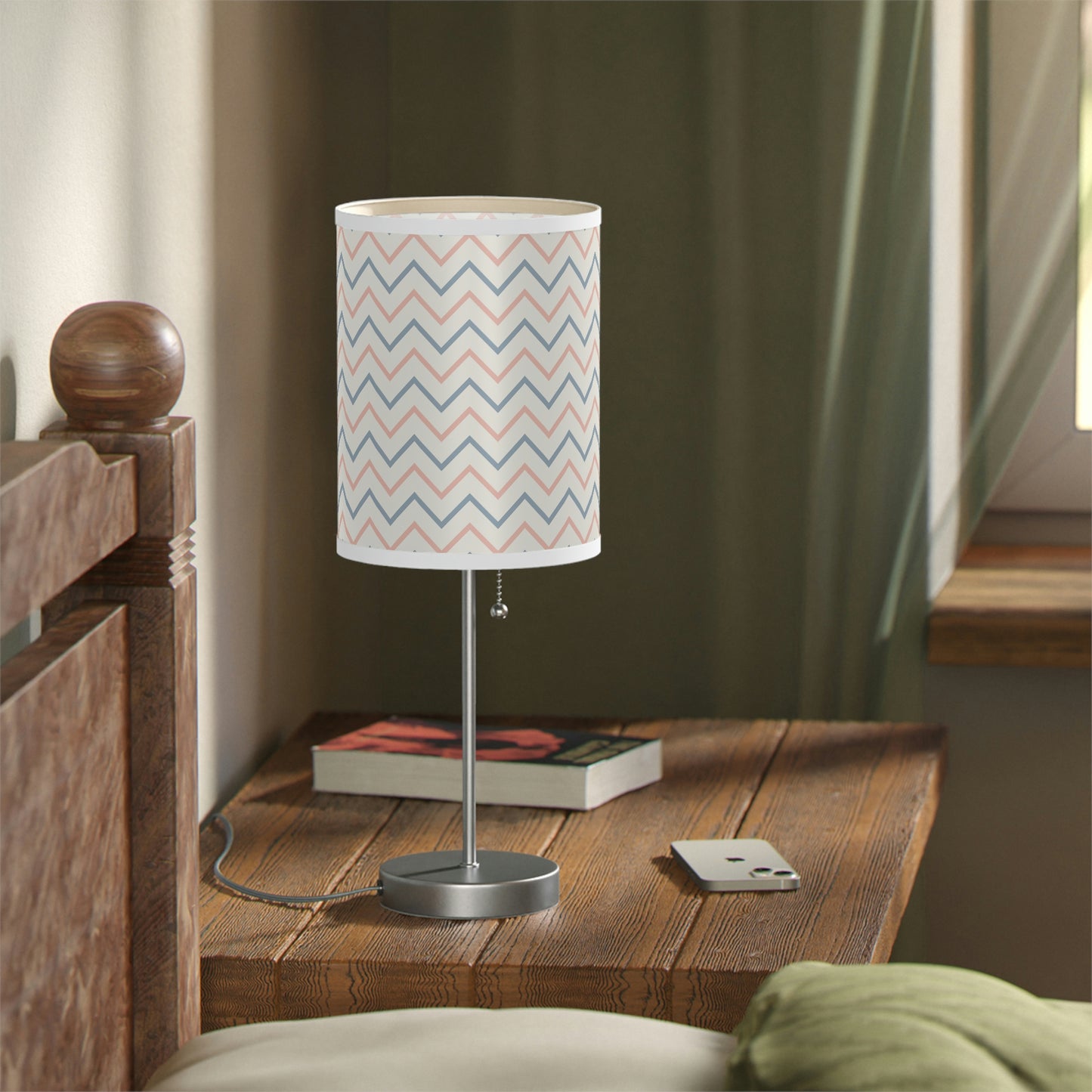 blue and coral pattern nursery table lamp, coral and blue pattern baby nursery lamp