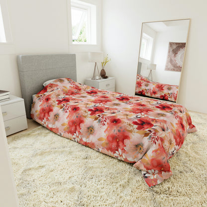 red and pink floral duvet cover, pink and red floral duvet cover, pink abstract floral duvet cover, red abstract floral duvet cover