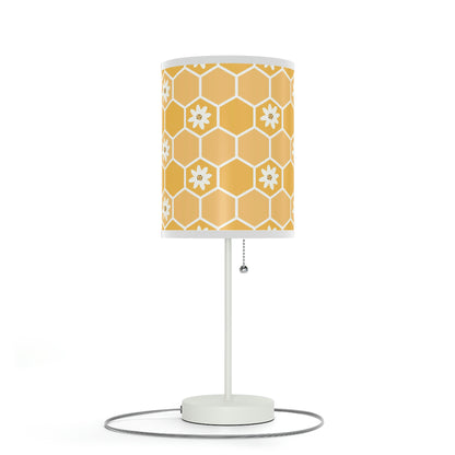 yellow floral honeycomb nursery table lamp, yellow honeybee baby lamp