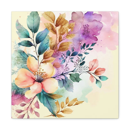 pink and purple floral canvas art print, watercolor floral canvas wall decor