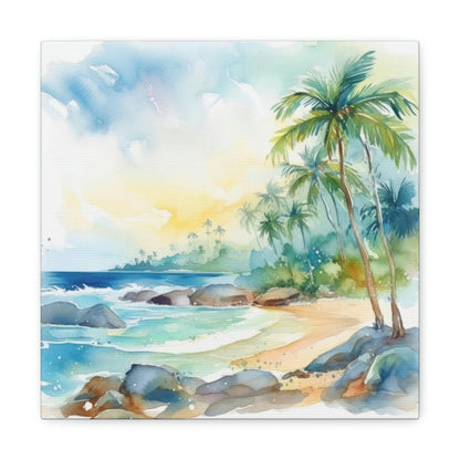 watercolor beach canvas, beach wall hanging, coastal wall decor, beach theme art print, canvas with a watercolor beach scene