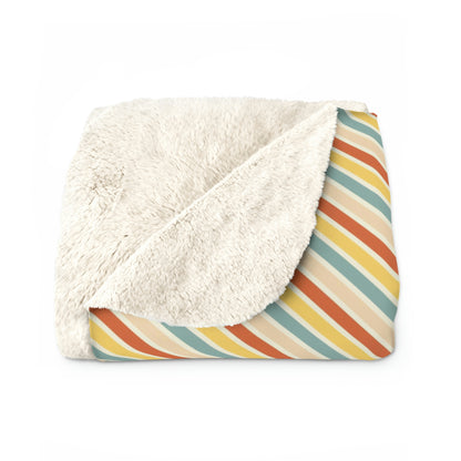 yellow and red stripe sherpa blanket, sherpa blanket with retro stripe pattern