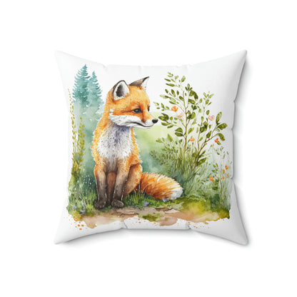 vibrant colorful fox accent throw pillow sitting on a couch, complete your living room decor with a fox throw pillow perfect for your woodland room decor