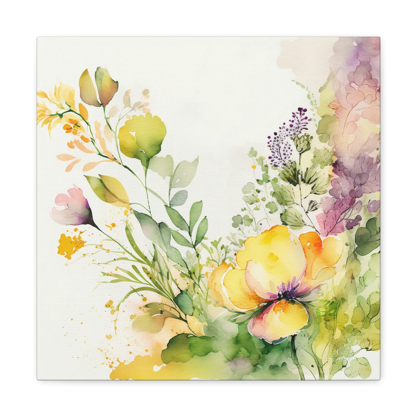yellow floral canvas wall art print, yellow floral canvas wall decor 