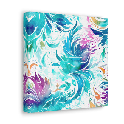 blue and purple alcohol ink canvas, blue fluid ink canvas art, abstract floral canvas 
