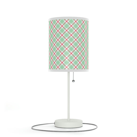 red and green plaid nursery table lamp, green and red plaid baby nursery lamp