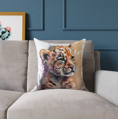 vibrant tiger accent throw pillow on a living room couch, throw pillow with an adorable tiger cub design to decorate your couch, chair or lounger, couch pillow with tiger design
