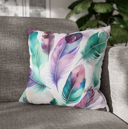 feather design accent throw pillow sitting on a couch, chair or lounger, feather pattern accent pillow for your living room decor, spruce up your decor with this feather pattern couch pillow